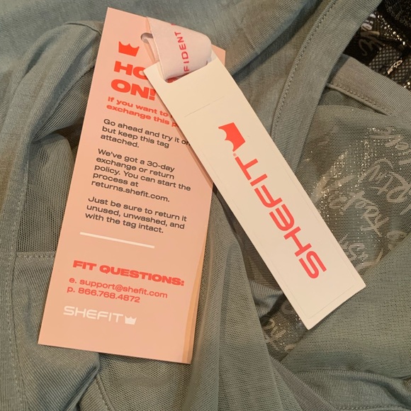 SHEFIT NWT Peekaboo Tank Top Green Silver Sage Racerback Athletic Mesh Back Bra - Picture 8 of 12